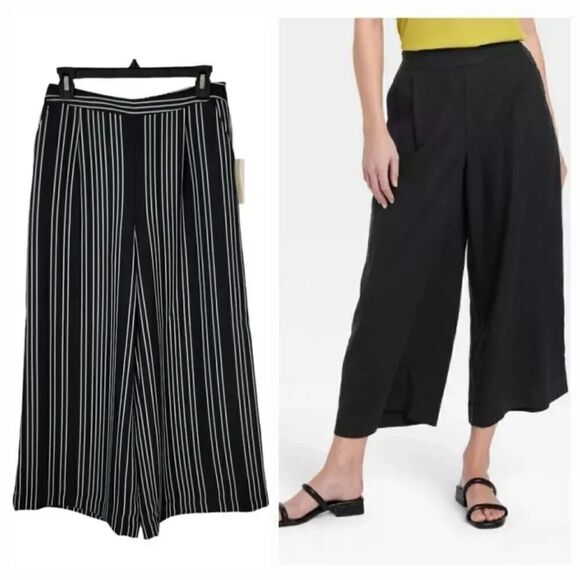 NEW A New Day Striped Crepe Crop Length Wide Leg Pants in Black/White Size Small - Picture 1 of 11